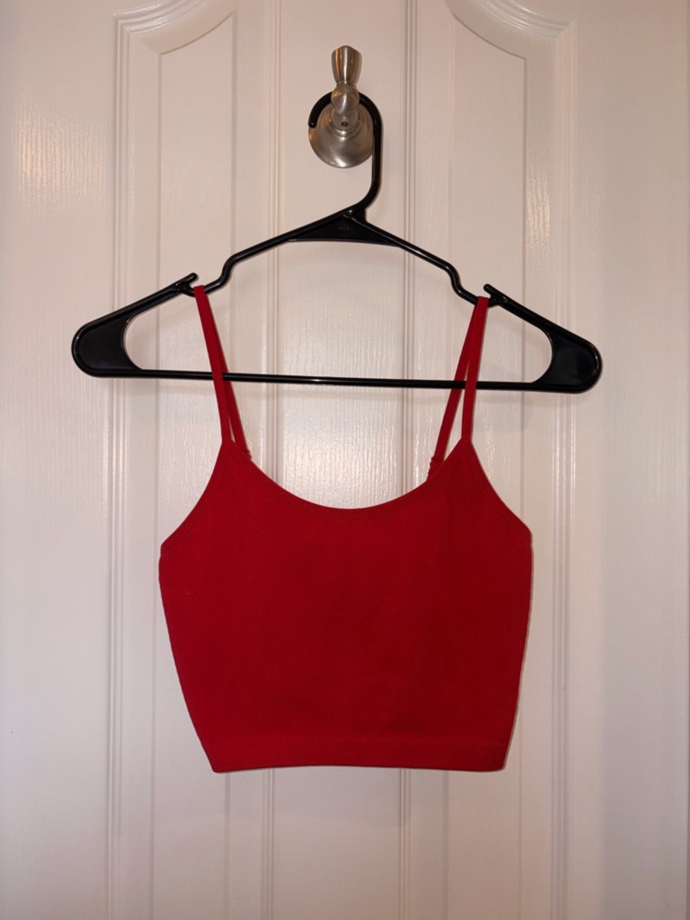 Bozzolo Red Ribbed Cropped Cami with Thin Straps
